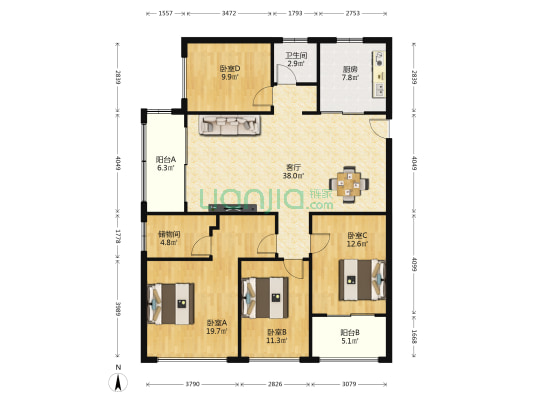 信达公园里三期 4室1厅1卫 150平方
