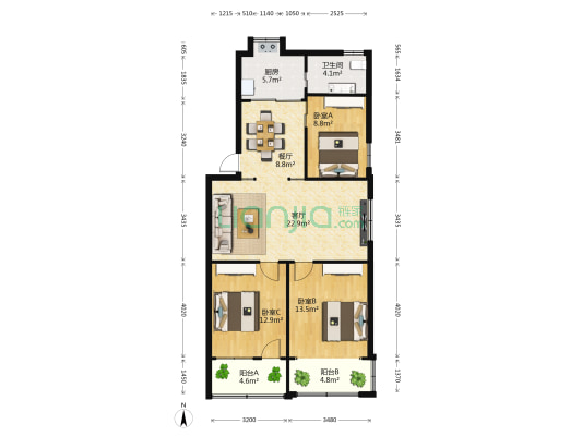 省政协宿舍(上沙窝95号) 3室2厅1卫 99平方