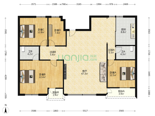 天诚大厦一期 4室1厅2卫 146平方