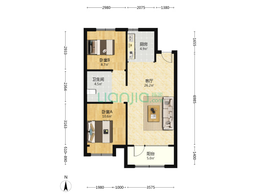 大众置业理想城市 2室1厅1卫 83平方