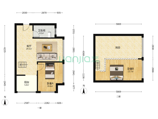 保利广场 2室1厅1卫 69平方