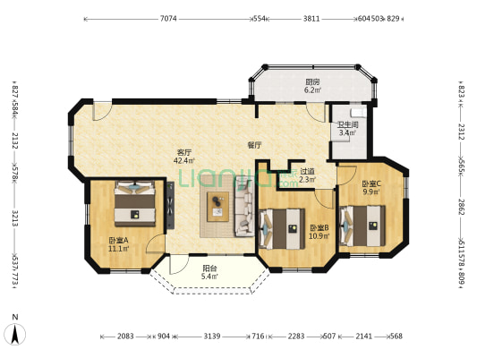 东华楼 3室1厅1卫 104平方