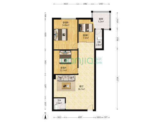 上街SOHO楼 3室1厅2卫 111平方