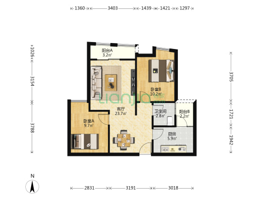 高铁景苑 2室1厅1卫 74平方