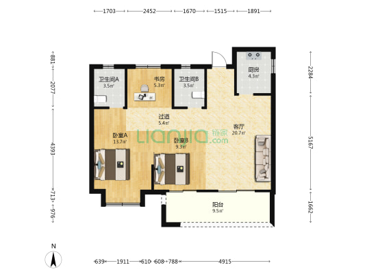 荣安美安府 3室1厅2卫 94平方