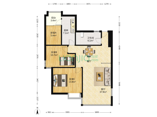 月半湾 3室1厅1卫 97平方