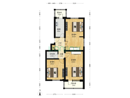 北礼士路68号院 3室0厅1卫 82平方