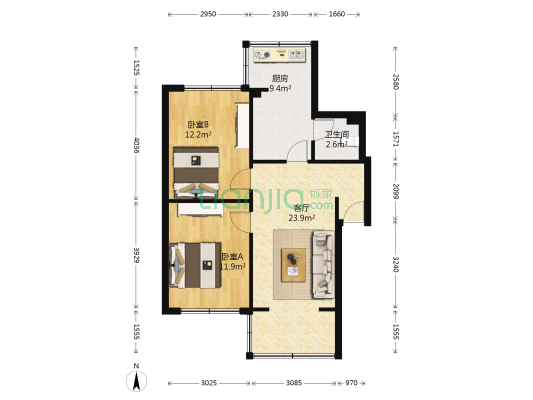 石人南路38号 2室1厅1卫 70平方