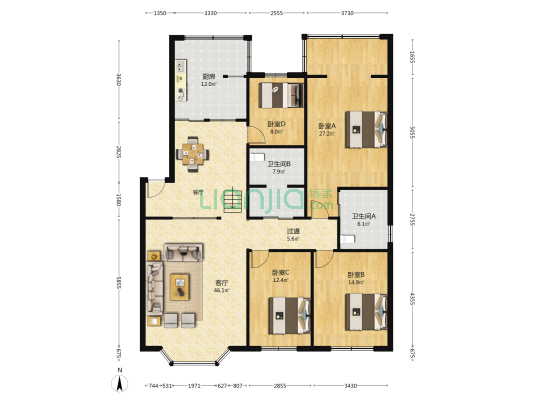 状元街五巷9号 4室1厅2卫 161平方