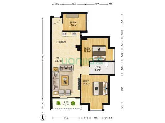 航空祥郡 3室1厅1卫 84平方