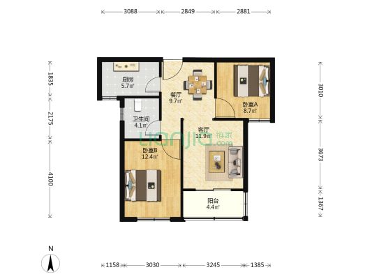 和谐佳苑一区 2室2厅1卫 80平方