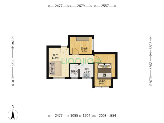麦迪新村 2室1厅1卫 42平方