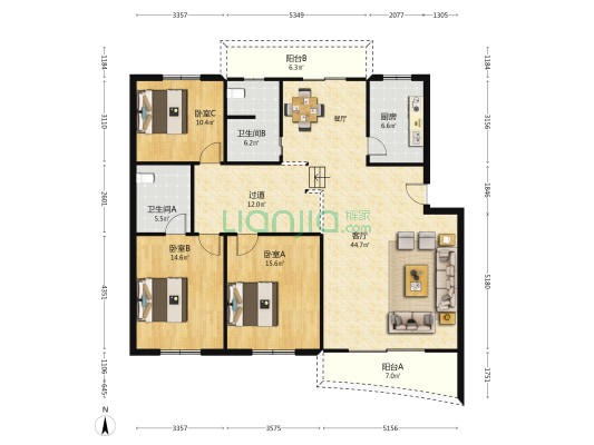 雅苑小区 3室1厅2卫 149平方