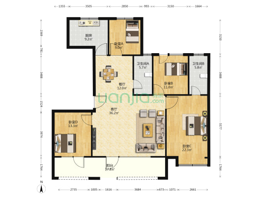 黄金城 4室2厅2卫 177平方