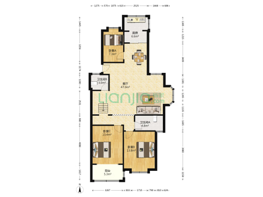 方州花园 3室1厅2卫 125平方