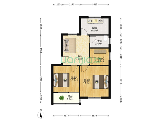 兴市路 3室1厅1卫 65平方