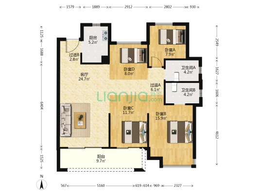 金科玖樾里 4室1厅2卫 127平方
