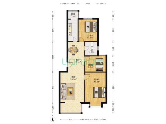 智源里欣园楼 3室2厅1卫 95平方