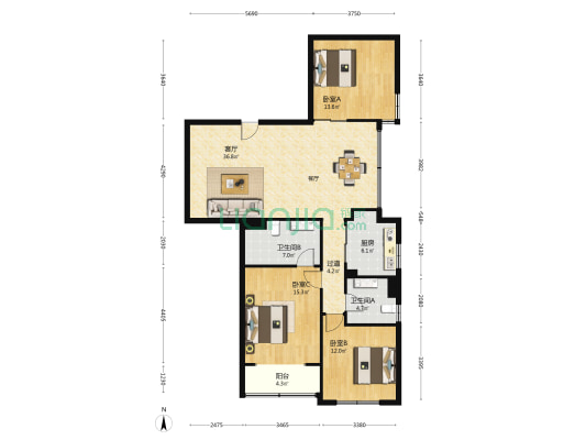 静安兴海城 3室1厅2卫 143平方