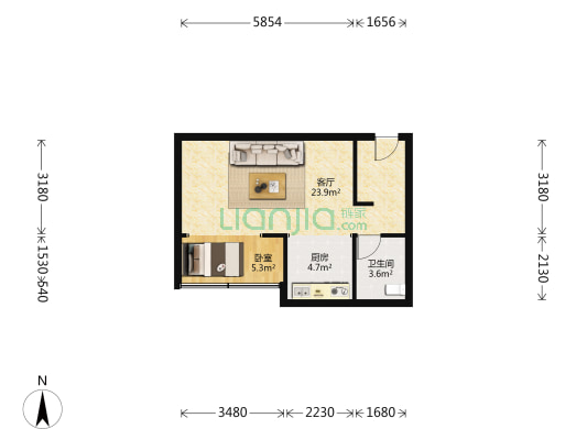 世纪家园 1室1厅1卫 56平方