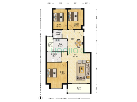 景天花园 3室1厅2卫 130平方
