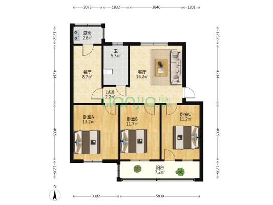 县土产公司家属院 3室2厅1卫 89平方
