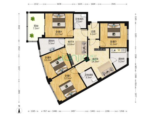 利海苑 4室2厅2卫 116平方