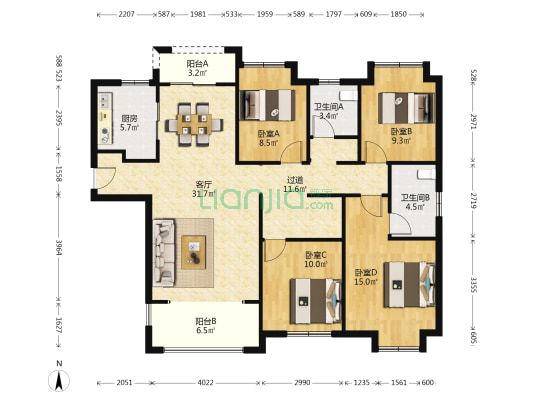 龙湖春江悦茗 4室1厅2卫 142平方