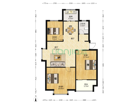 金钻华庭 3室1厅1卫 114平方