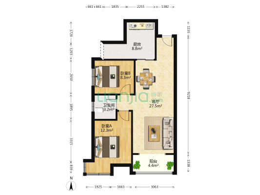 蜀镇观澜湖 2室1厅1卫 77平方