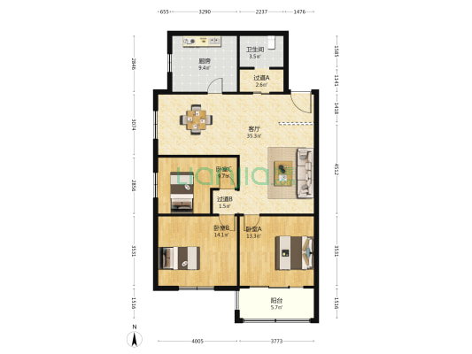 金龙苑 3室1厅1卫 122平方