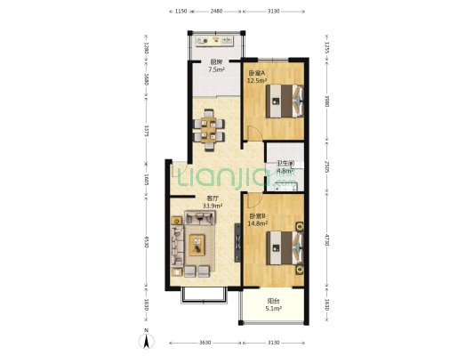 清河湾 2室1厅1卫 97平方