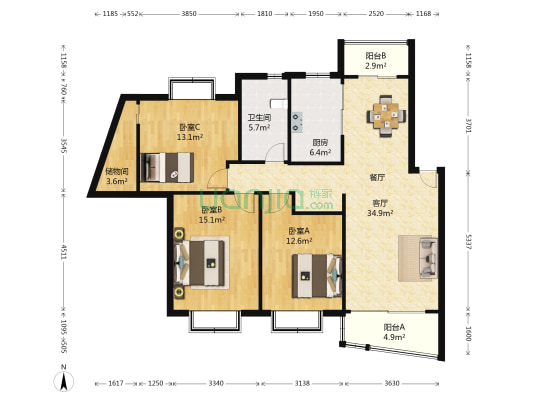 陆家嘴新景园 3室1厅1卫 124平方