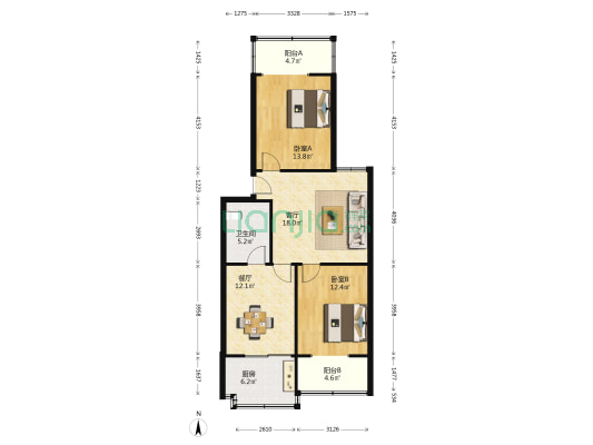 省建五公司小区 2室2厅1卫 85平方