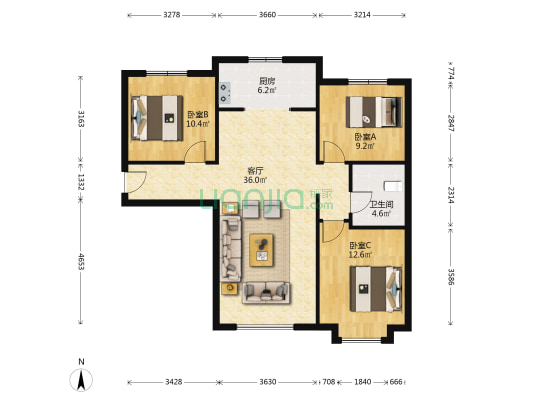 新社区，中间楼层，采光好，视野宽阔-户型图