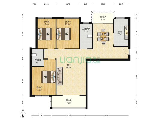 幸福1号公馆 3室1厅2卫 191平方