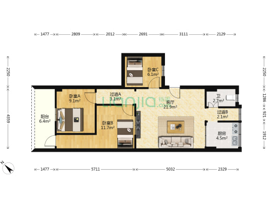 柳绿巷1号 3室1厅1卫 72平方