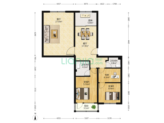 水深紫金园二期 3室2厅2卫 164平方