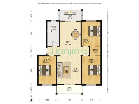 翠景园 3室2厅1卫 127平方