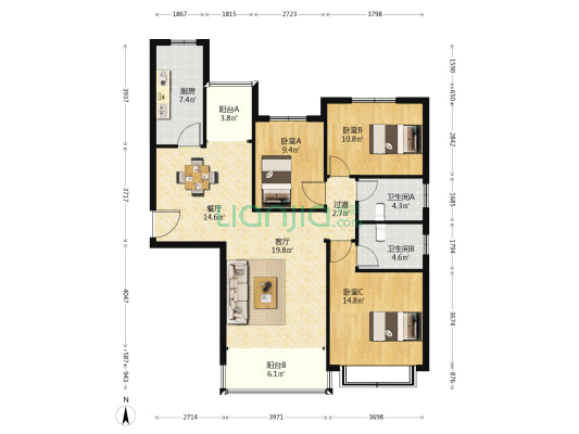 恒大御景天下二期 3室2厅2卫 131平方