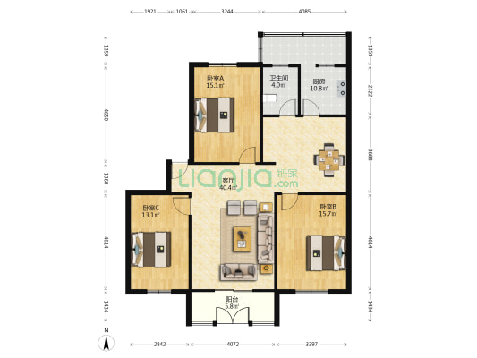 小六路 3室1厅1卫 131平方