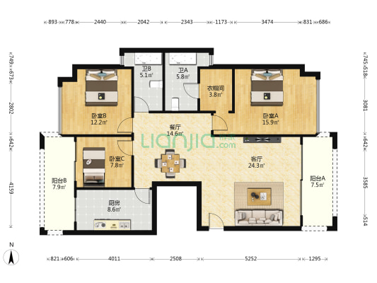金凤尚品苑 3室2厅2卫 137平方