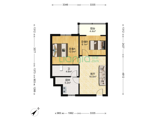 花园路8号 2室1厅1卫 70平方