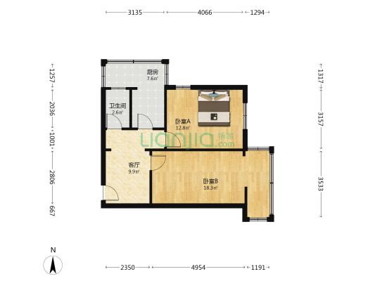 中国科学院光电技术研究院员工宿舍 2室1厅1卫 57平方
