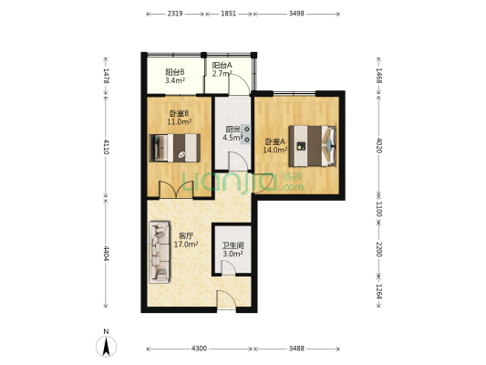 东昌里 2室1厅1卫 68平方