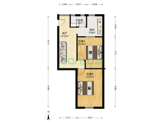 军民新村(海泉街) 2室1厅1卫 57平方
