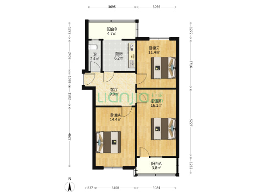 植保站宿舍 3室1厅1卫 85平方