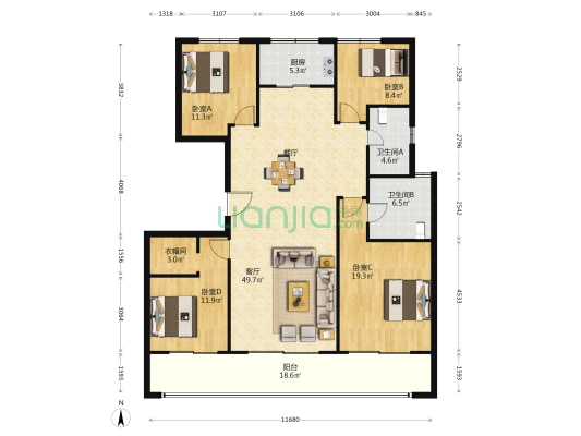 绿城湖畔雲庐 4室1厅2卫 170平方