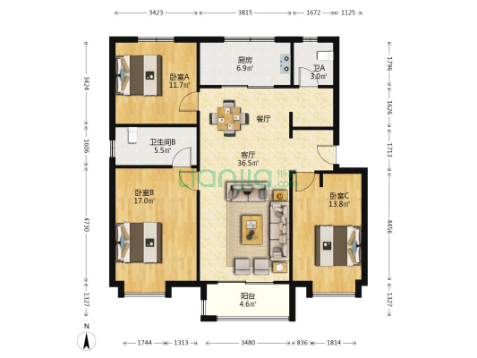 万科城如园 3室1厅2卫 133平方