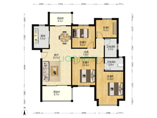 保利海德公园 4室1厅2卫 124平方